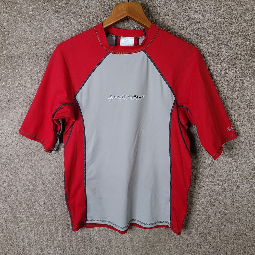 NRS Shirt Mens XL Red Gray Rash Guard Short Sleeve HydroSilk UV Protection Water
